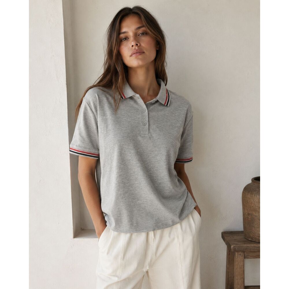 POL Gray Contrast Tipped 100% Cotton Polo Size Medium NWOT